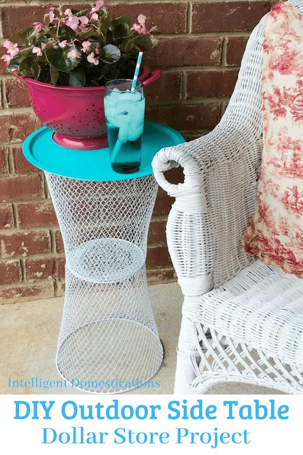 Easy DIY Outdoor Table using wire baskets from the Dollar Tree. All you need is glue and paint. An easy DIY home decor Dollar store project. #dollarstoredecor #diydollarstoredecor Easy DIY Outdoor Table using wire baskets from the Dollar Tree. All you need is glue and paint. An easy DIY home decor Dollar store project. #dollarstoredecor #diydollarstoredecor