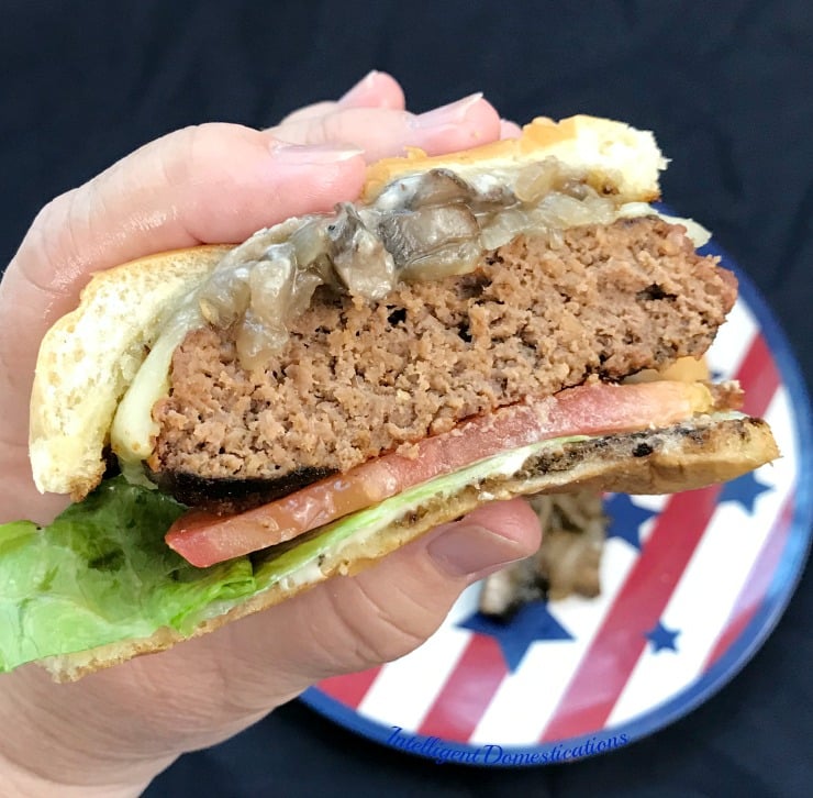 homemade burger with mushrooms and swiss cheese