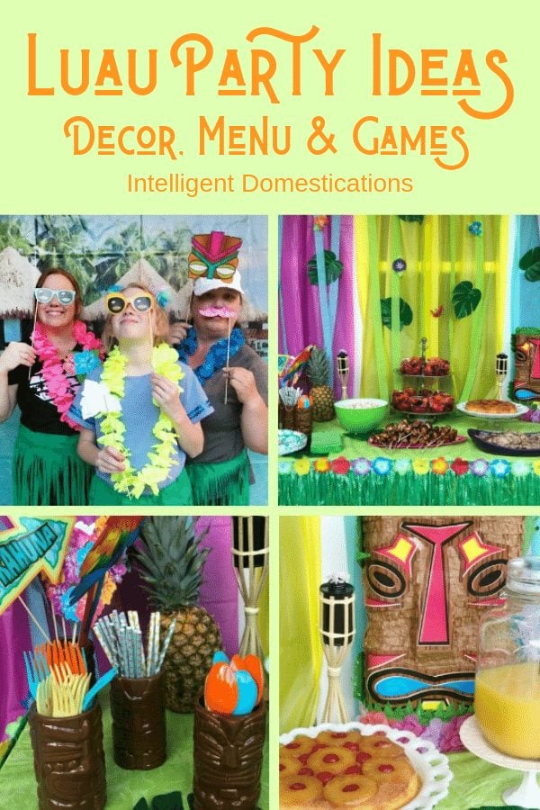 Our Luau Party was the most fun party! We set the mood with Tiki torches, Hibiscus flowers, Tropical leaves, a Tropical Cabana photo banner and a few more Tropical touches. All the details including where to buy the supplies are included. #luau #luauparty #tropicalparty #partydecorations
