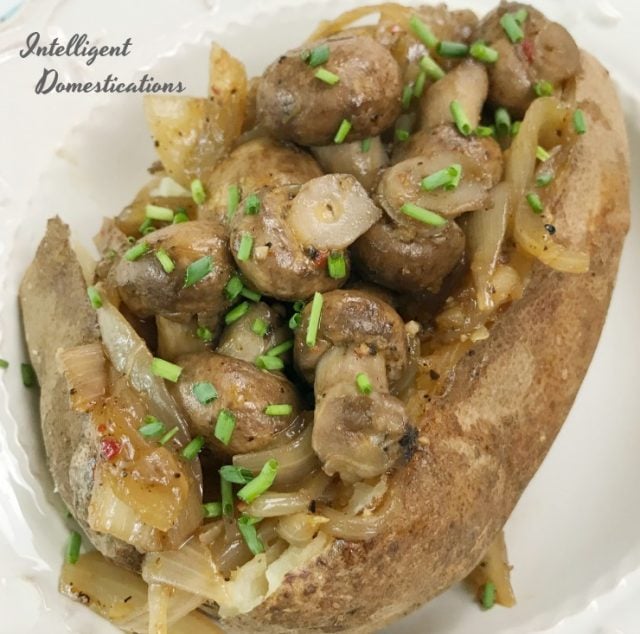 Looking for a meatless meal? Baked Stuffed Potatoes taste best when cooked in the oven. Vidalia Sweet Onions and fresh whole mushrooms are perfect toppings for Baked Potatoes! I'm sharing how I cook the mushrooms and onions. Video included. #stuffedpotato #meatlessmonday Looking for a meatless meal? Baked Stuffed Potatoes taste best when cooked in the oven. Vidalia Sweet Onions and fresh whole mushrooms are perfect toppings for Baked Potatoes! I'm sharing how I cook the mushrooms and onions. Video included. #stuffedpotato #meatlessmonday