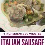 Only 4 ingredients and 30 minutes to prepare this Tortellini meal on a tight grocery budget. Italian sausage paired with Alfredo makes a delicious meal. #pastadinner #italiansausage #grocerybudget #30minutemeal