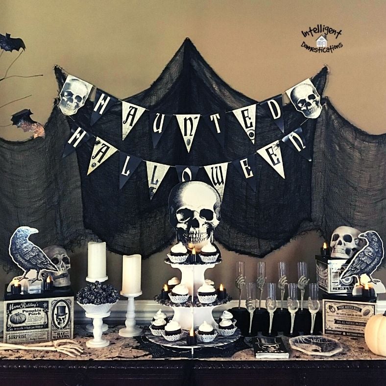 Skeleton Halloween Party decorations and food