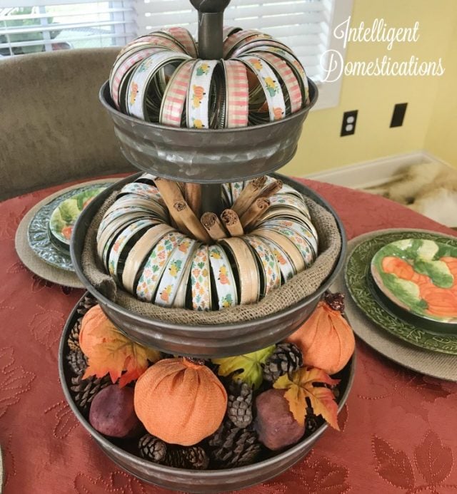 Make your own Mason jar ring pumpkins decorated with pretty Fall Washi Tape. I used mine to style a 3 tier metal stand for Fall decor. Make your own Mason jar ring pumpkins decorated with pretty Fall Washi Tape. I used mine to style a 3 tier metal stand for Fall decor.