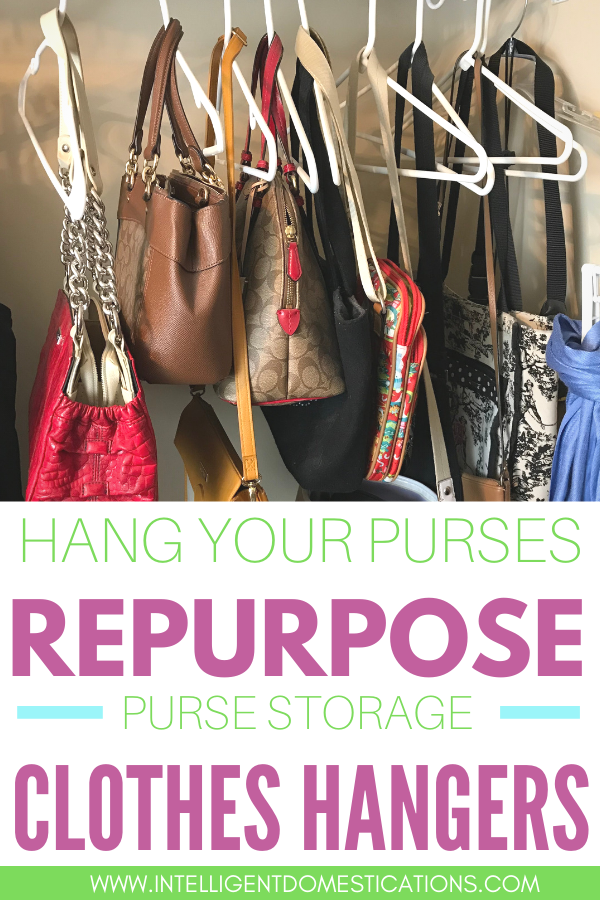 Repurpose clothes hangers as pockebook storage in a closet. Repurpose clothes hangers as pockebook storage in a closet.