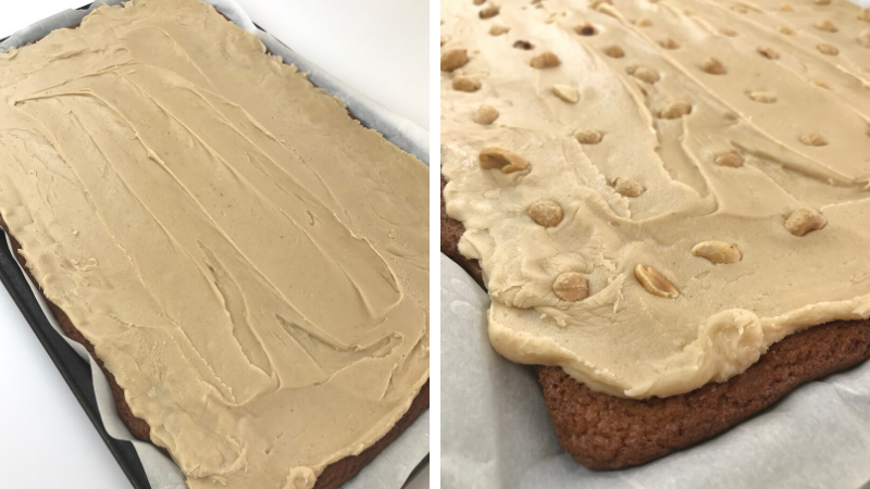 Iced Peanut Butter Bars with and without Peanuts on top