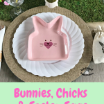 Bunnies, Chicks and Easter Eggs along with some botanical touches make our Easter Tablescape whimsical and fun for everyone. Pastel colors paired with faux greenery bring the outside into the Easter decorated dining room. #Easter #easterdecor #eastertablescape #intellid