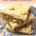 Made from scratch Peanut Butter Bars recipe with Peanuts in the mix. Recipe includes Homemade Peanut Butter Frosting. You can use the frosting recipe for other desserts too! #peanutbutterdessert #intellid