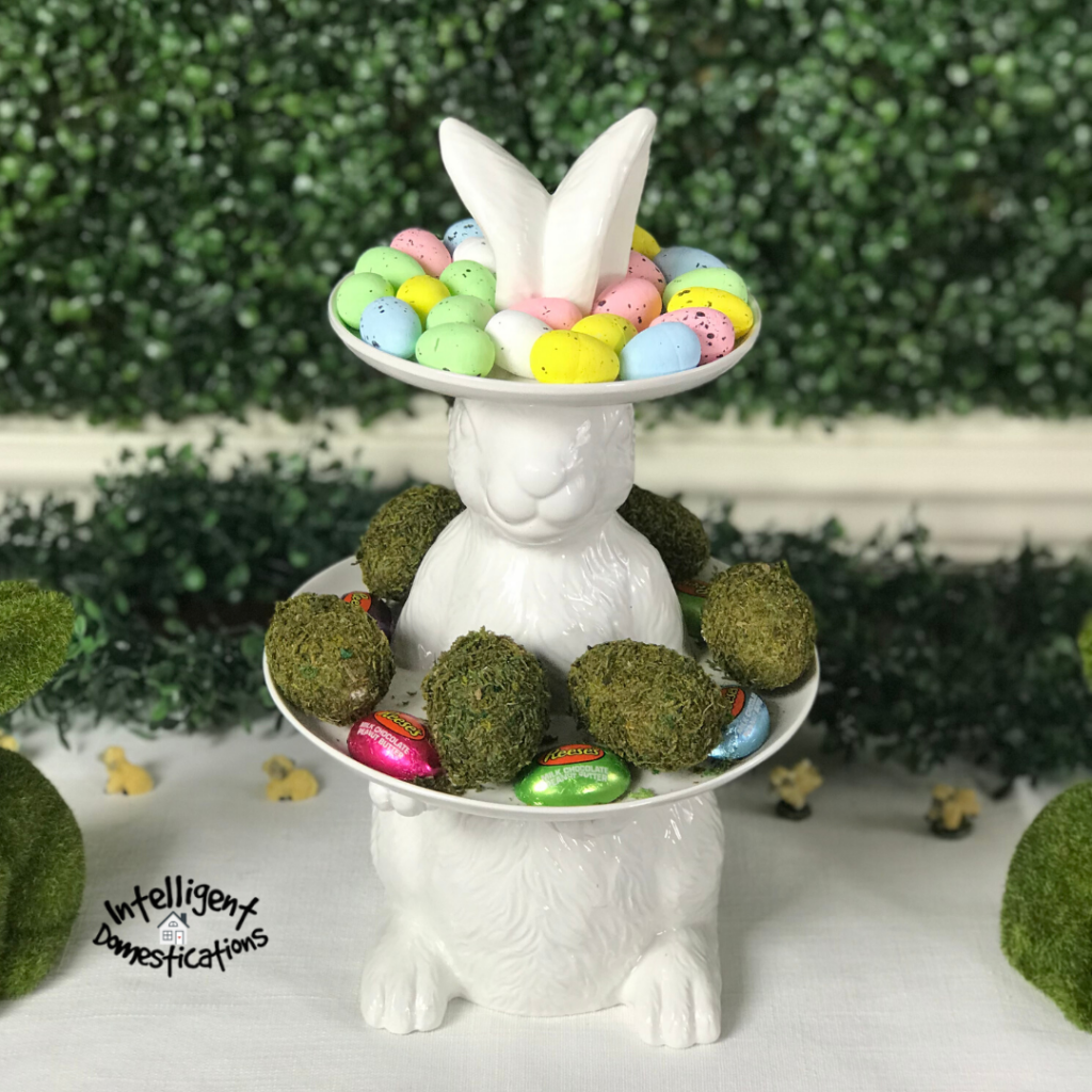 White Ceramic Easter Bunny Two Tier Tray