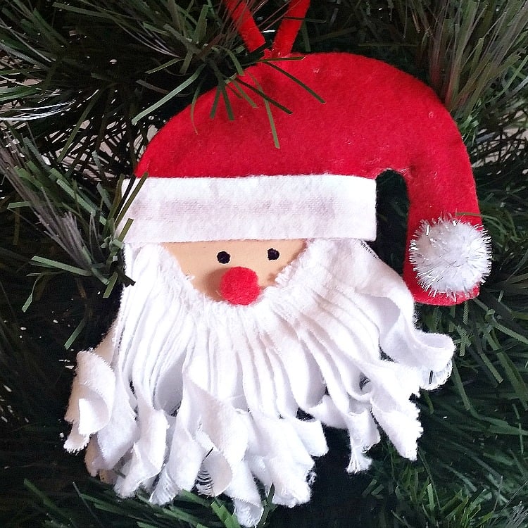 DIY Santa ornament on a Christmas tree