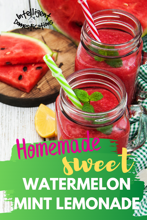 A nice cold refreshing summer drink easy recipe using fresh cut watermelon, mint and lemons. Easy recipe for Mint Simple Syrup included if you like a sweeter lemonade. #lemonade #watermelondrink #summerdrink