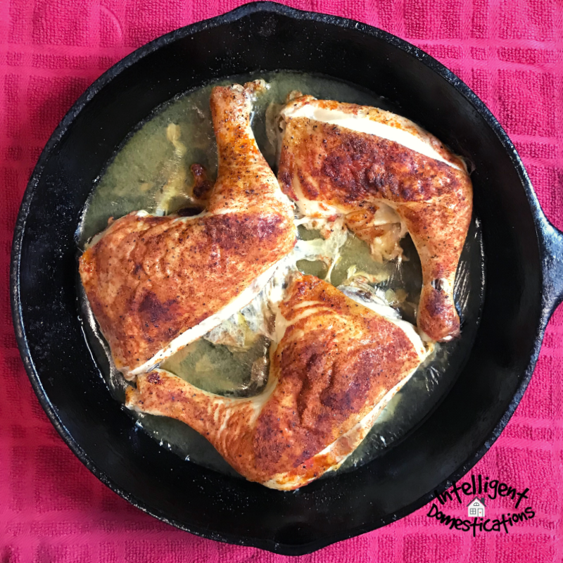 Remove the baked chicken from the oven and drain the juice