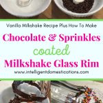 Milkshake glass with chocolate and sprinkles on the rim