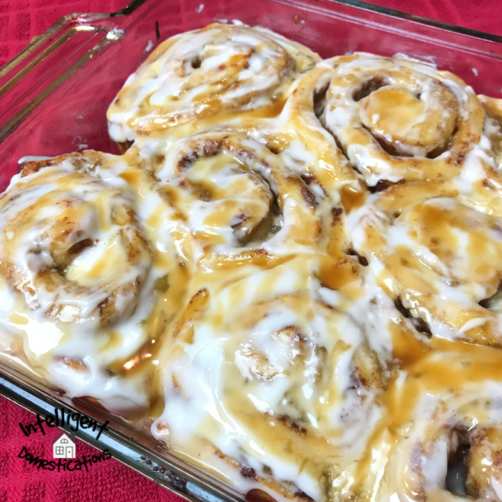 Apple stuffed Caramel iced cinnamon rolls