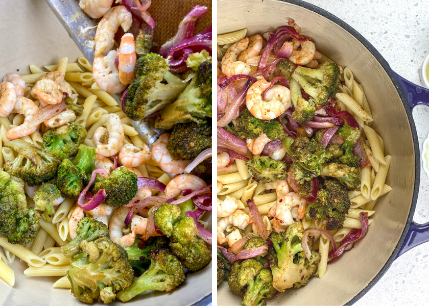 Pour the veggies and shrimp into the pot together