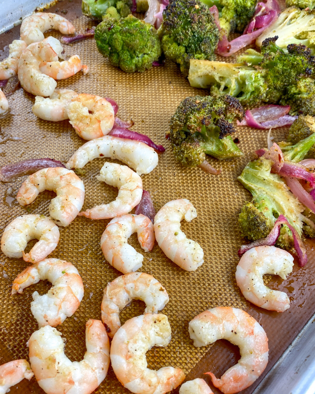 add the shrimp to the baking pan