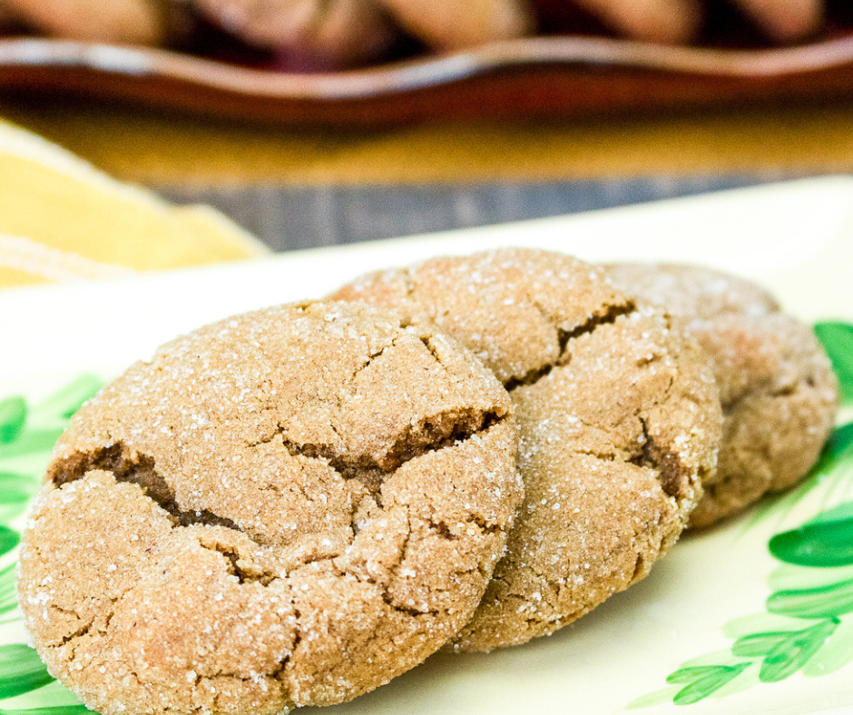 Gingersnap cookies on a Christmas dish