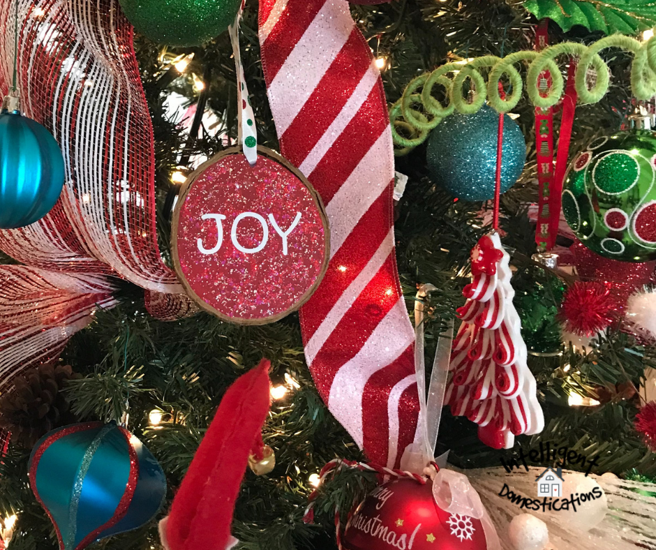 DIY Wood Slice ornament on a Christmas tree