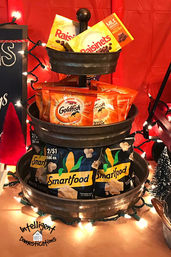 Snacks displayed in a three tier tray