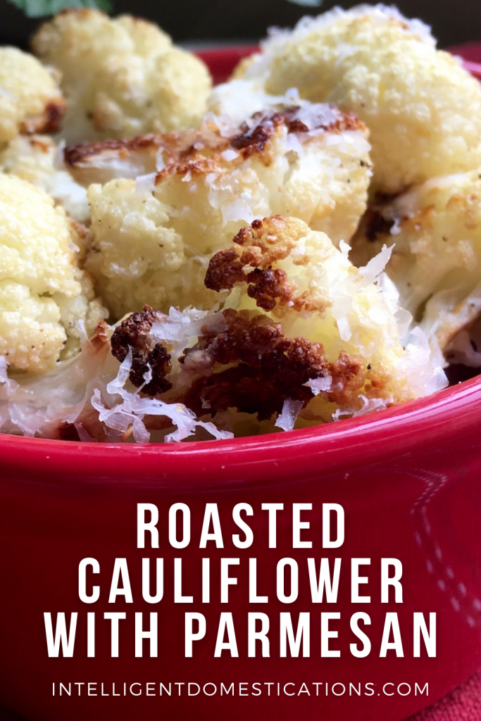 roasted cauliflower in a red bowl