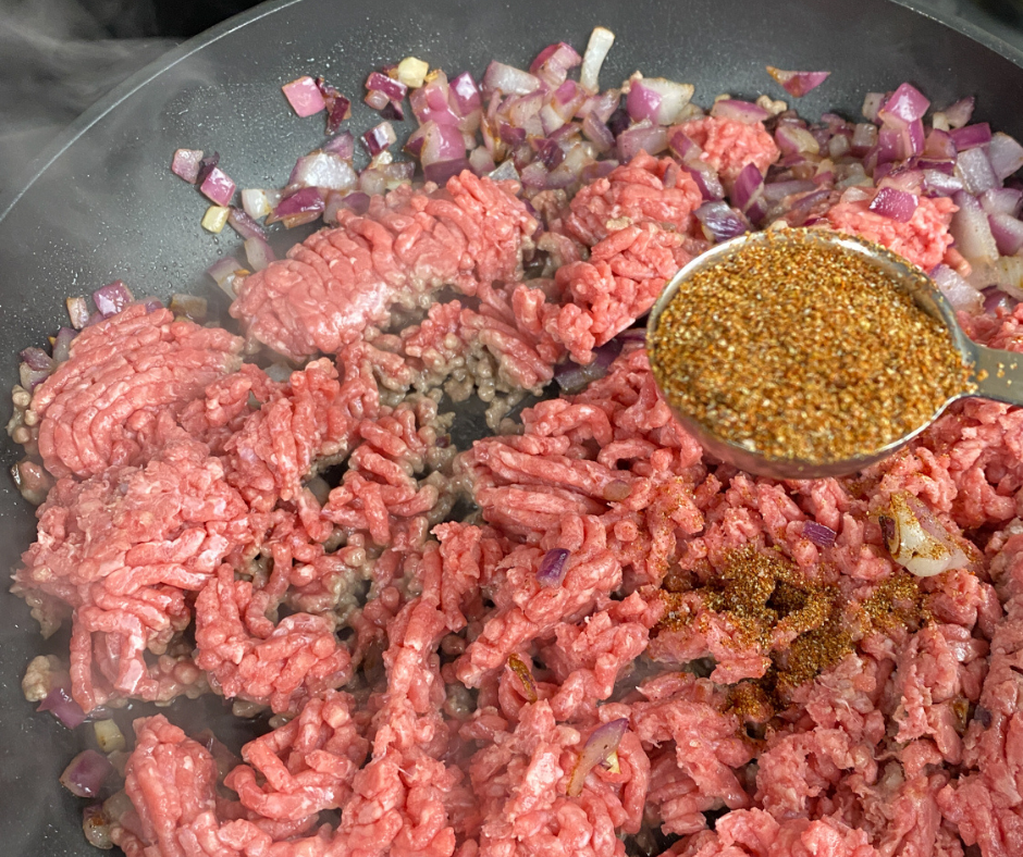 Cooking the meat for Loaded Nachos