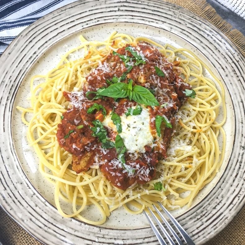 Chicken Parmigiana with spaghetti