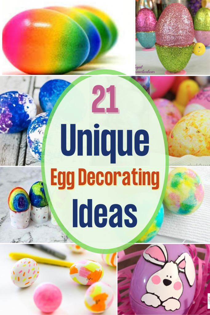 a collage of decorated Easter eggs in bright colors