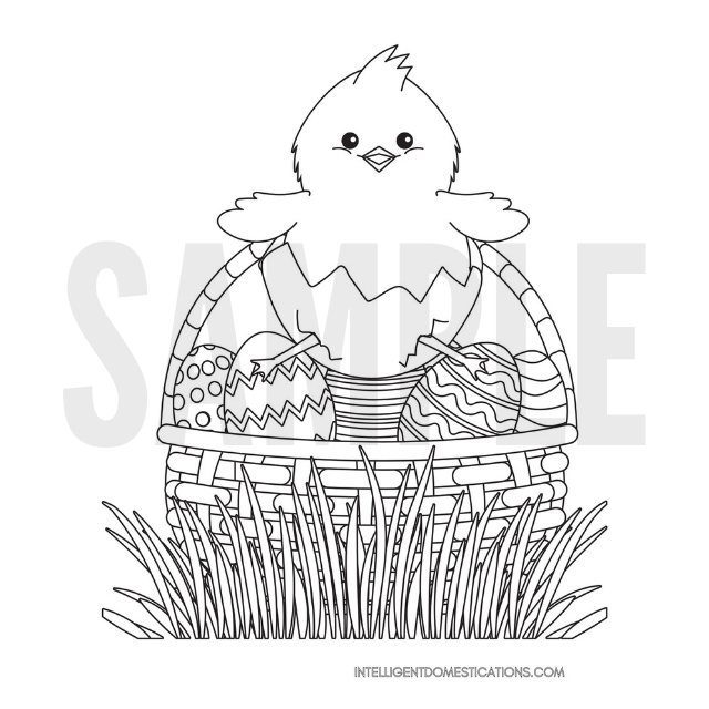 Easter Chick sitting on an egg in a basket
