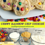 Rainbow Chip Cookies on a white dish and ingredients for Rainbow chip cookies pictures