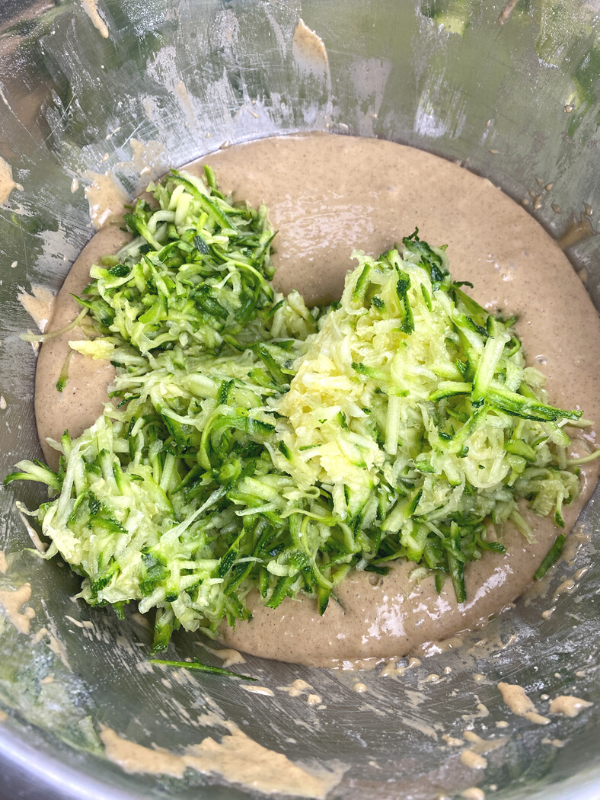 adding the shredded zucchini