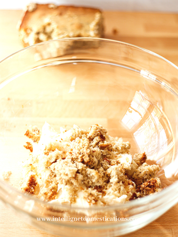 Cake crumbled into a bowl for making cake balls