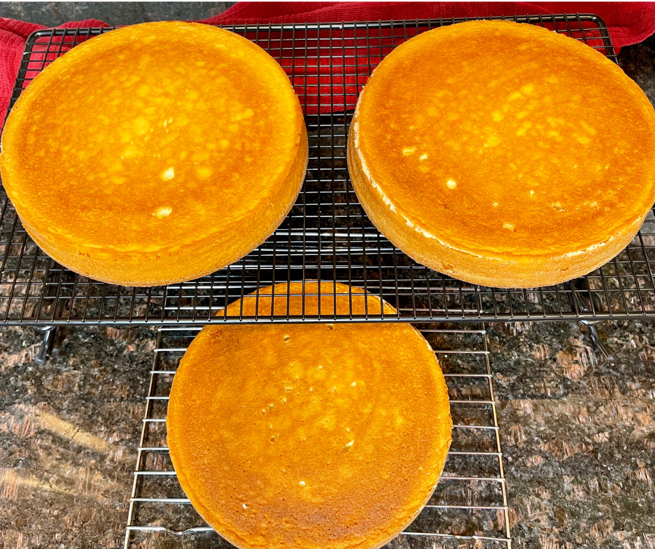 round cakes cooling on wire racks
