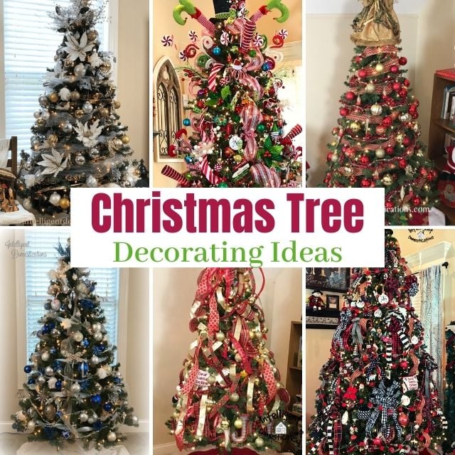 six decorated Christmas trees