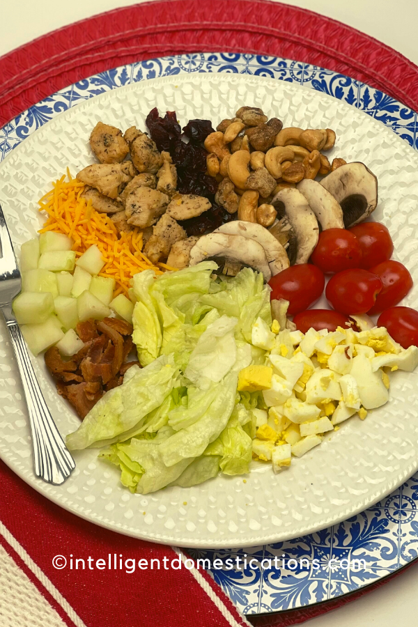 Chef salad on a white plate