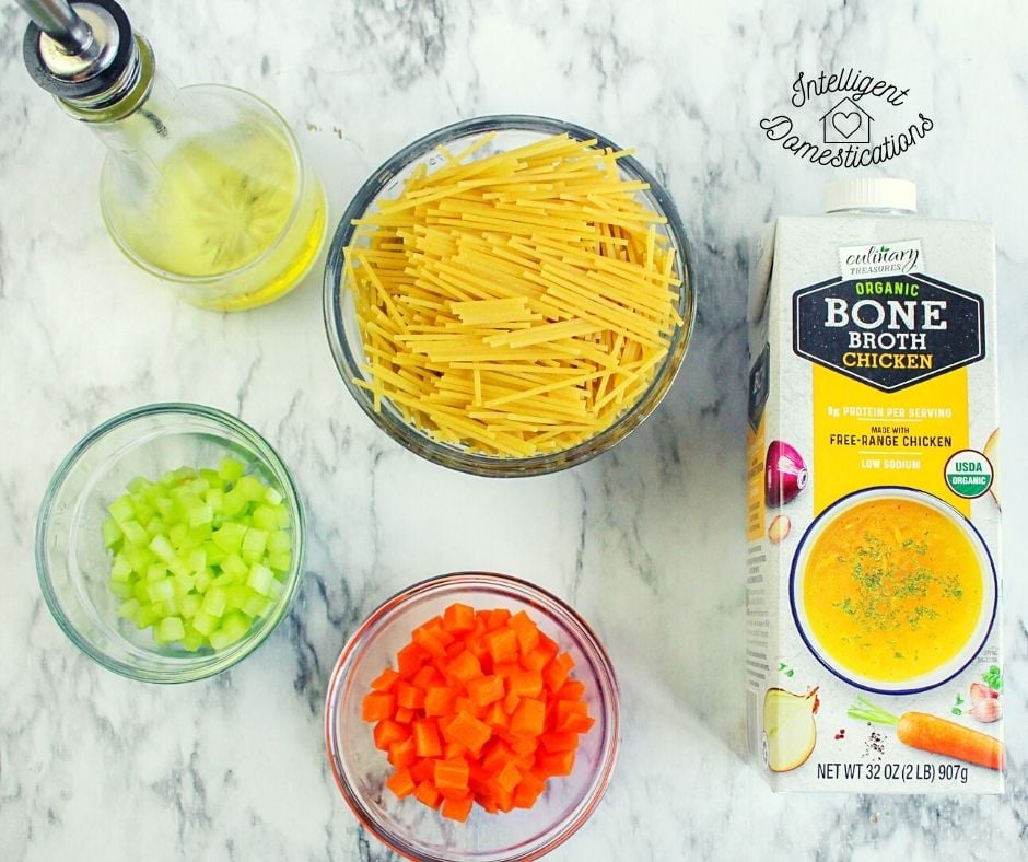 Ingredients for homemade chicken noodle soup recipe
