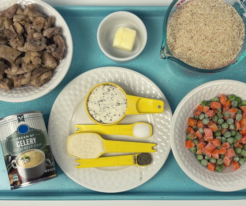 Ingredients in Chicken Casserole with Peas and Carrots