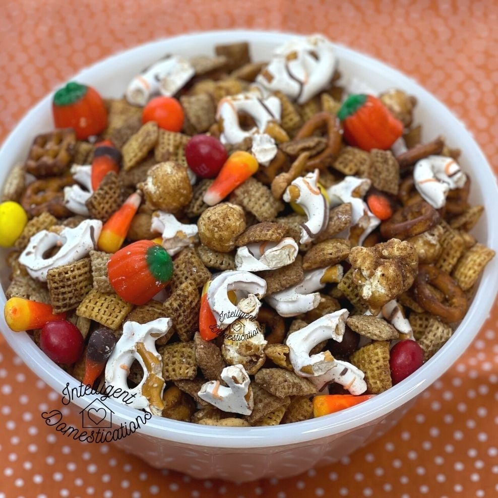 A bowl of Pumpkin Spice Snack Mix