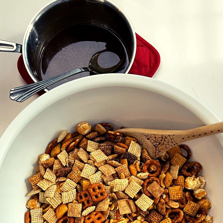 Butter and spice mixture ready to pour over savory ingredients