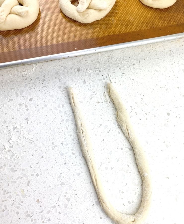 Rolling out pretzel dough. Step 2