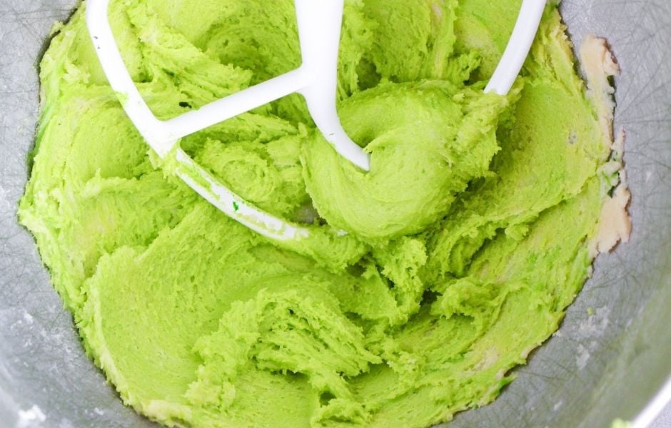 green cookie dough in mixer
