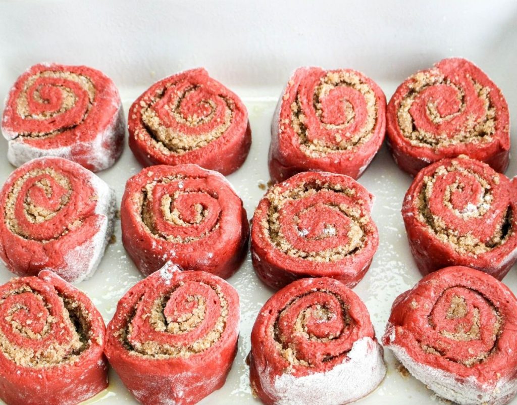 Red Velvet Cinnamon rolls ready to rise again