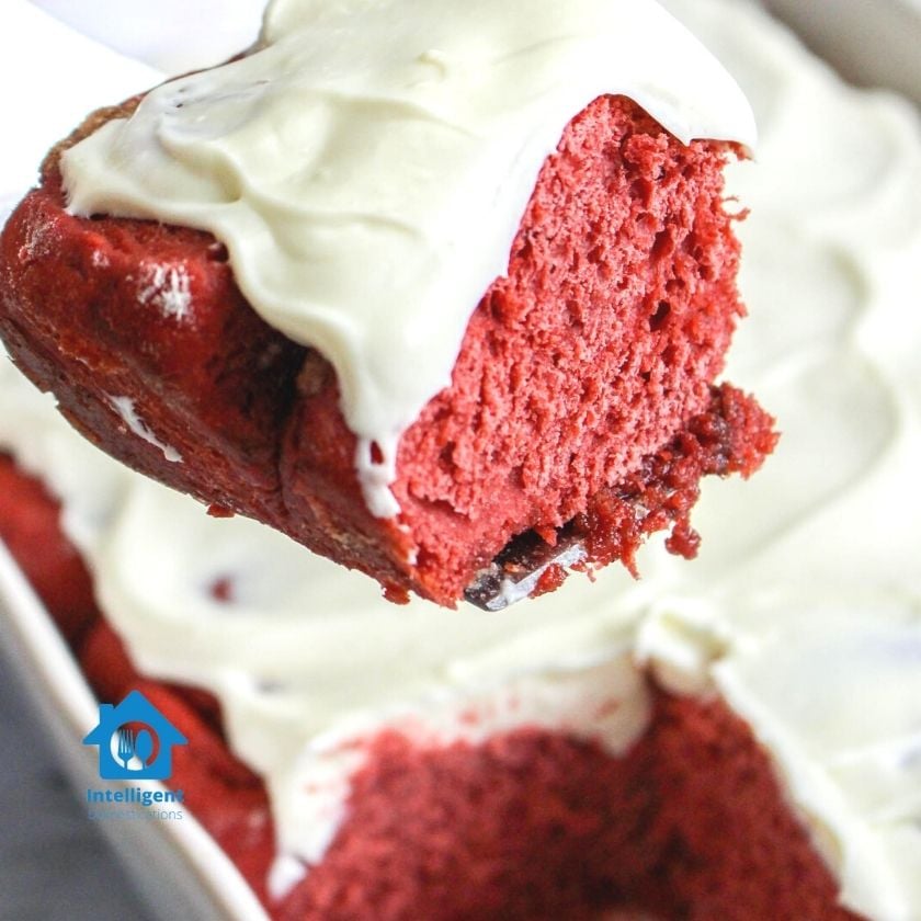 a pan of red velvet cinnamon rolls