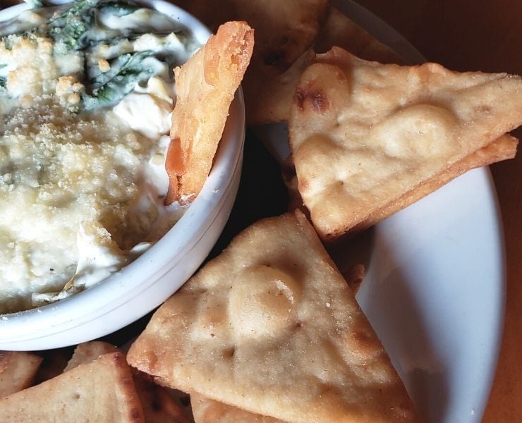 Hot Spinach and Artichoke Dip with Pita chips