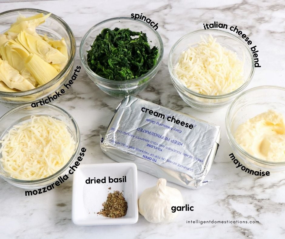 ingredients for spinach artichoke dip