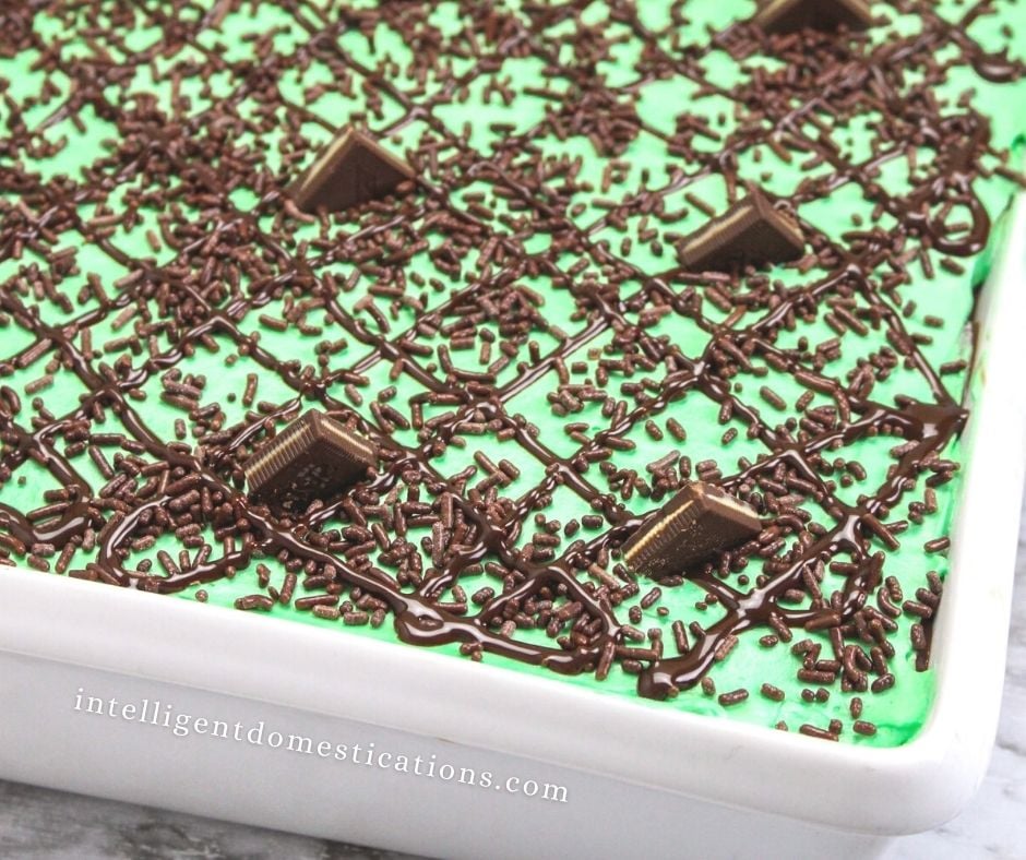 Grashopper Poke Cake Recipe with minty homemade frosting