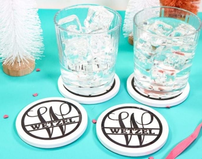 Personalized coasters made using Cricut Infusible Ink