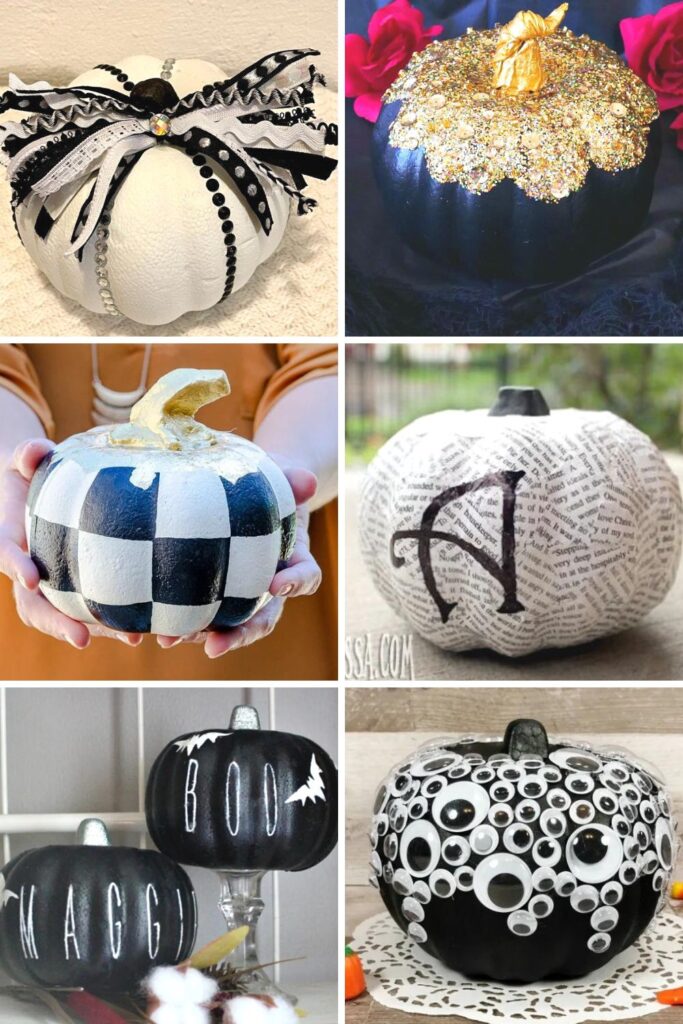 Dollar Tree Pumpkin Makeover Ideas in black and white