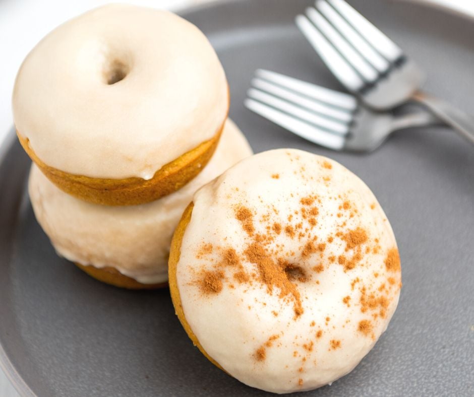 Baked Pumpkin donuts frosted with maple icing