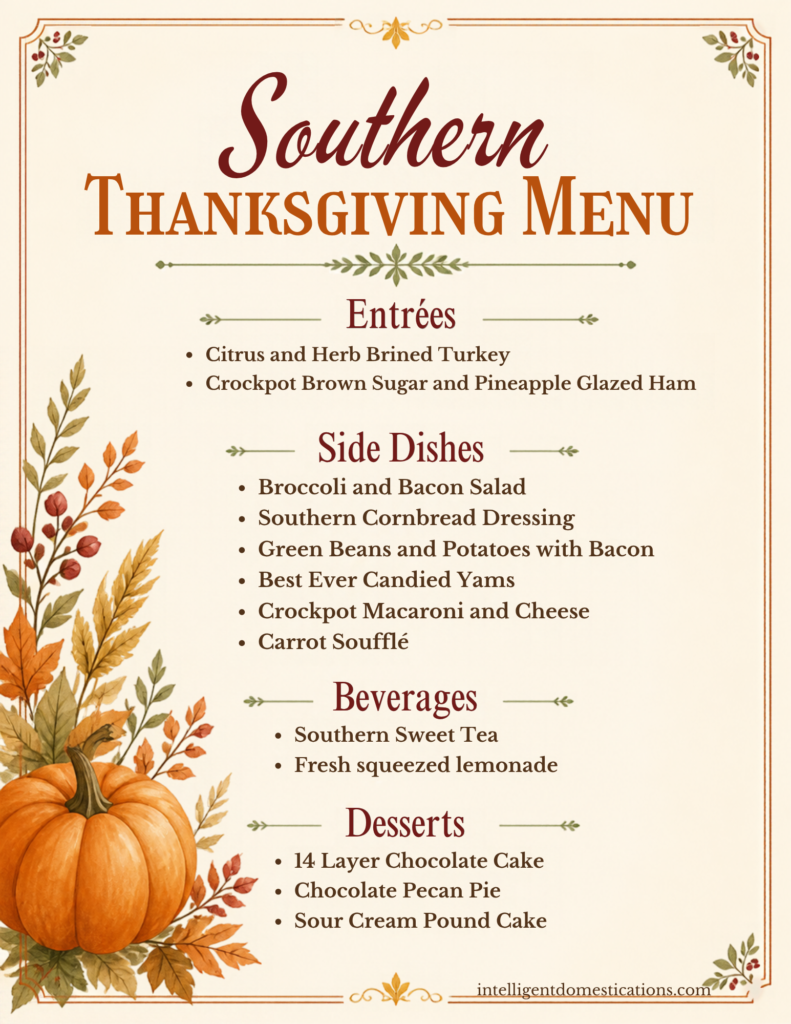 Printable Southern Thanksgiving Meal Plan