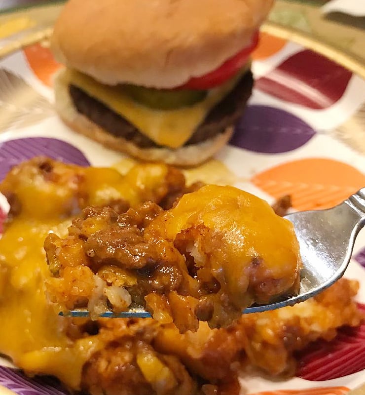 Chili Cheese Tater Tots as a side dish with burgers
