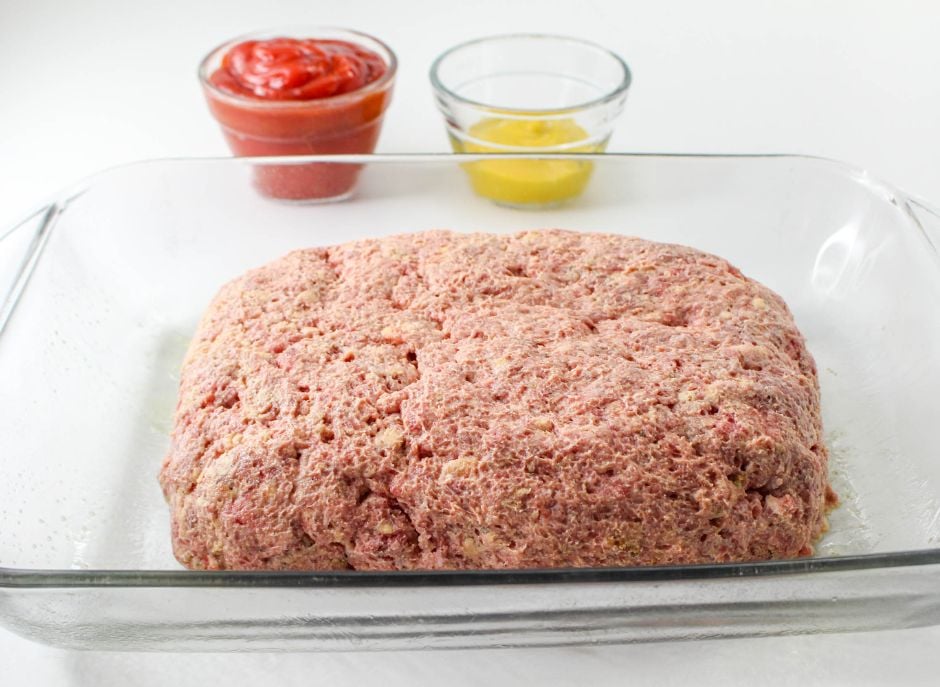 Meatloaf formed in a glass baking dish